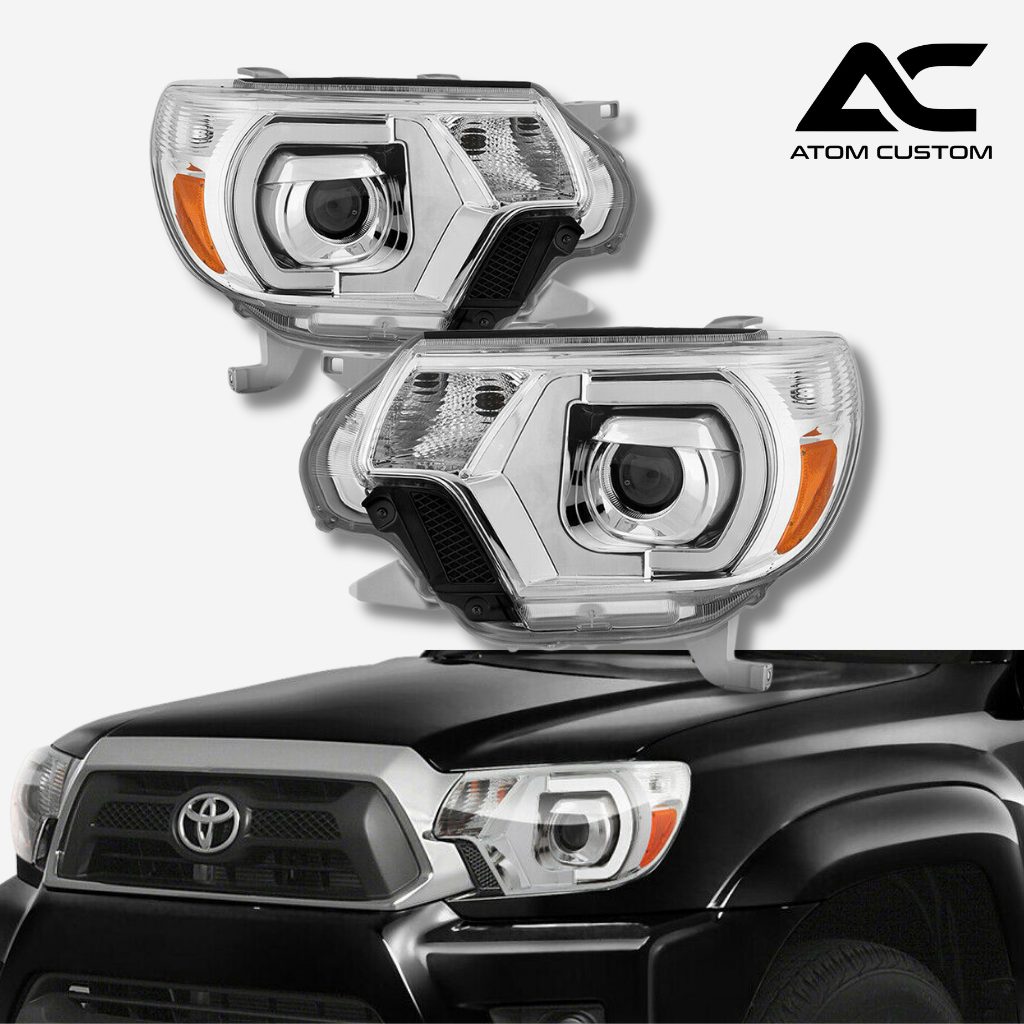 Faros Frontales Cromados Con Barra DRL Toyota Tacoma 2012 2015 Atom