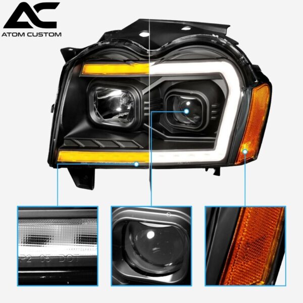 Faros Frontales Con Barras LED Blancas Y Ambar Grand Cherokee 2005 2007