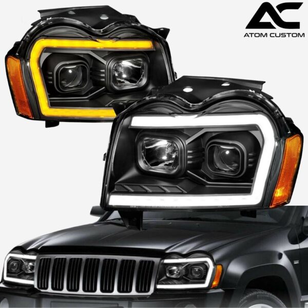 Faros Frontales Con Barras Led Blancas Y Ambar Grand Cherokee